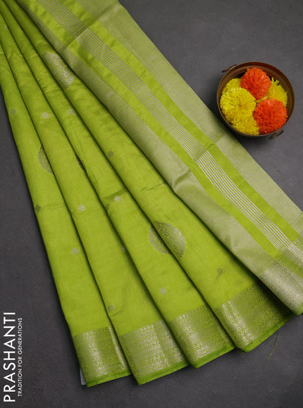 Semi raw silk saree light green with zari woven buttas and zari woven border