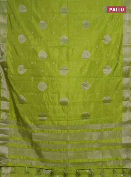 Semi raw silk saree light green with zari woven buttas and zari woven border