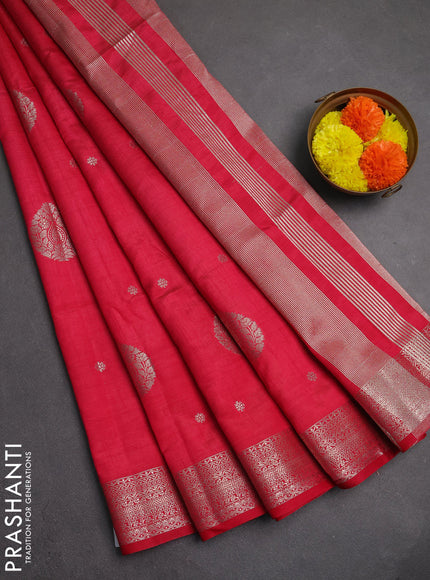 Semi raw silk saree pink with zari woven buttas and zari woven border