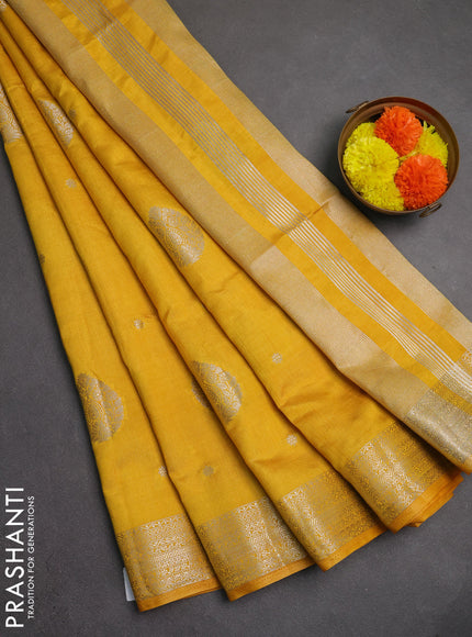 Semi raw silk saree yellow with zari woven buttas and zari woven border