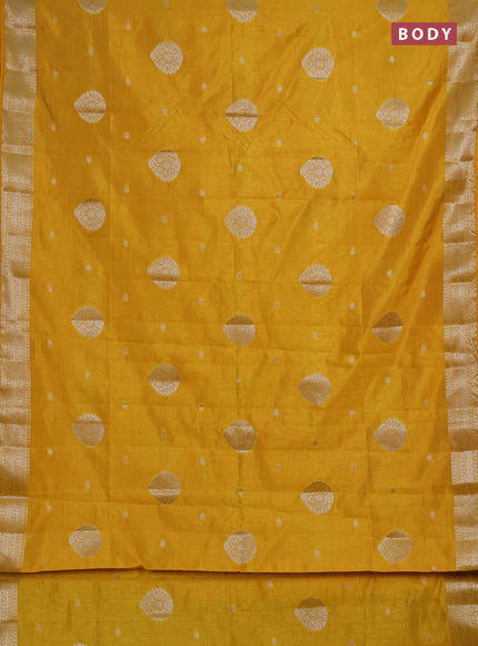Semi raw silk saree yellow with zari woven buttas and zari woven border