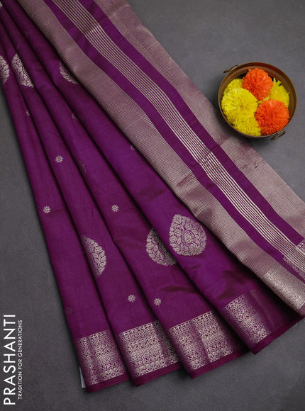 Semi raw silk saree purple with zari woven buttas and zari woven border
