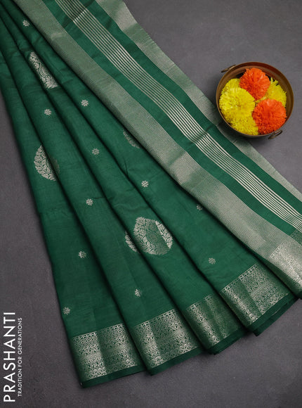 Semi raw silk saree green with zari woven buttas and zari woven border