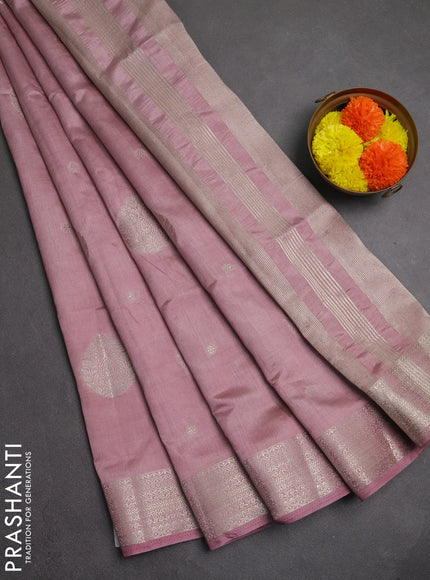 Semi raw silk saree pastel pink with zari woven buttas and zari woven border