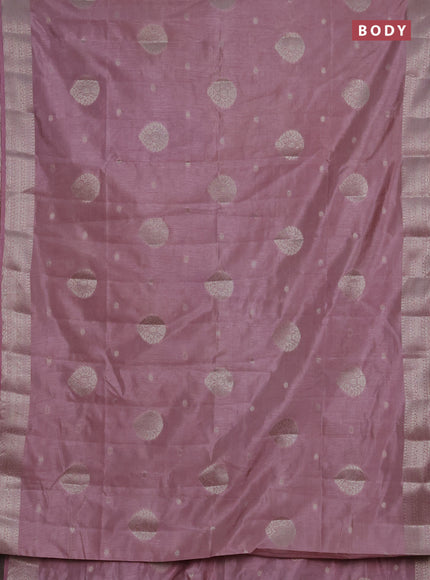 Semi raw silk saree pastel pink with zari woven buttas and zari woven border