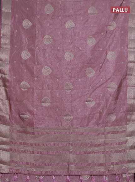 Semi raw silk saree pastel pink with zari woven buttas and zari woven border