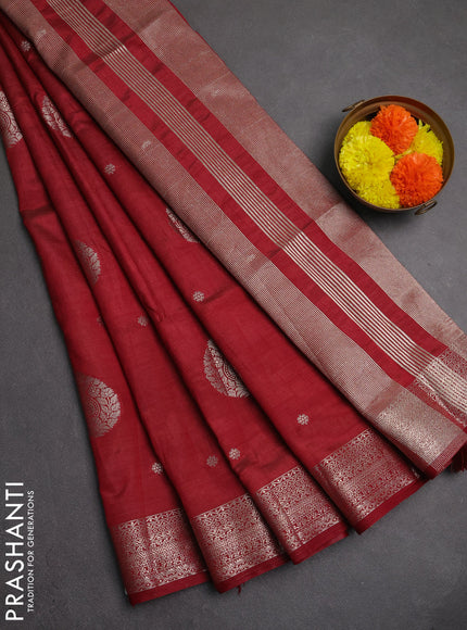 Semi raw silk saree maroon with zari woven buttas and zari woven border
