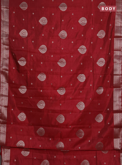 Semi raw silk saree maroon with zari woven buttas and zari woven border