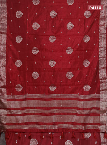 Semi raw silk saree maroon with zari woven buttas and zari woven border