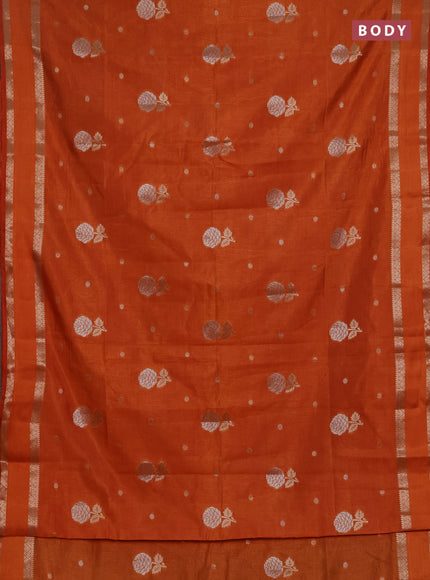 Semi raw silk saree rustic orange with zari woven floral buttas and rettpet zari woven border