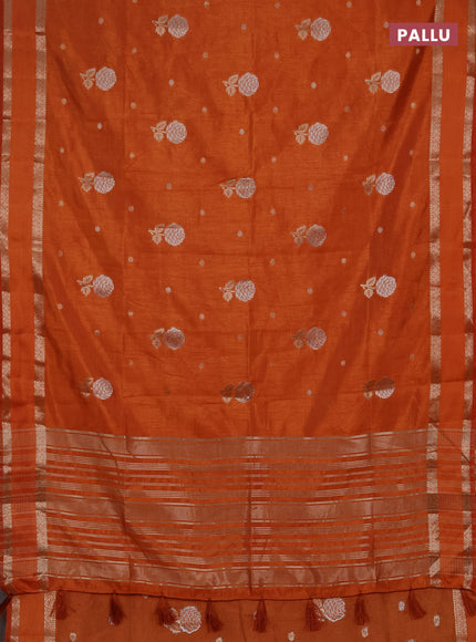 Semi raw silk saree rustic orange with zari woven floral buttas and rettpet zari woven border