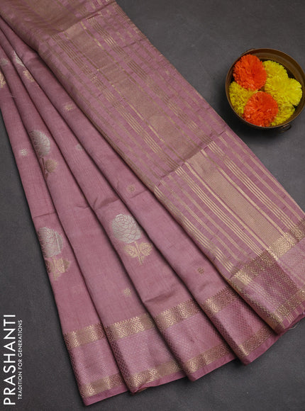 Semi raw silk saree pastel pink with zari woven floral buttas and rettpet zari woven border