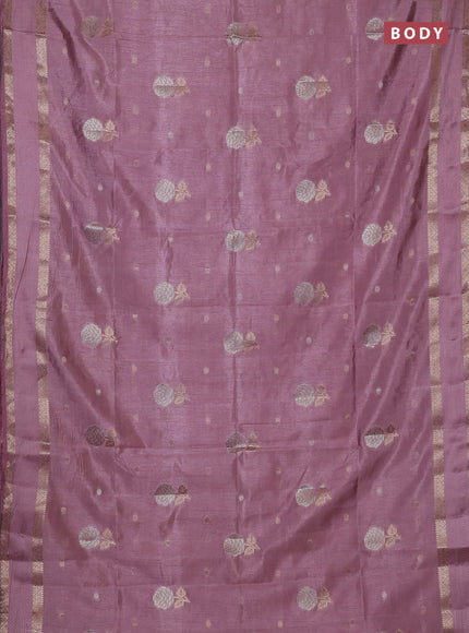 Semi raw silk saree pastel pink with zari woven floral buttas and rettpet zari woven border