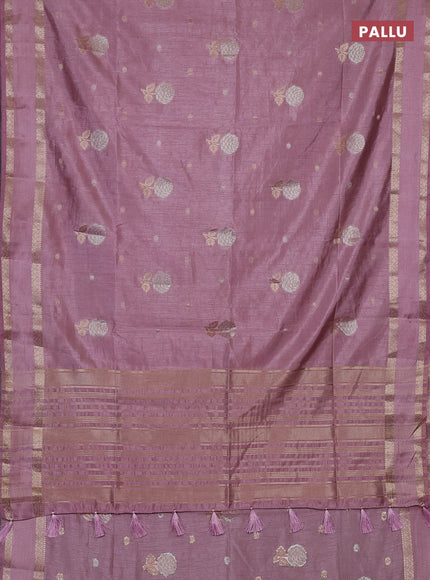 Semi raw silk saree pastel pink with zari woven floral buttas and rettpet zari woven border