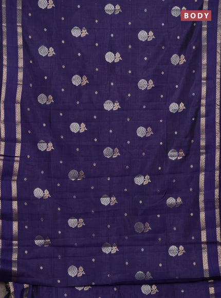 Semi raw silk saree dark blue with zari woven floral buttas and rettpet zari woven border