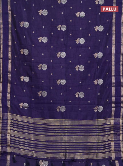 Semi raw silk saree dark blue with zari woven floral buttas and rettpet zari woven border