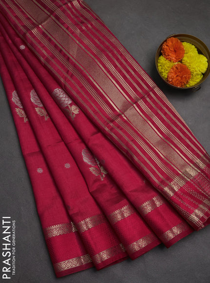 Semi raw silk saree pink with zari woven floral buttas and rettpet zari woven border