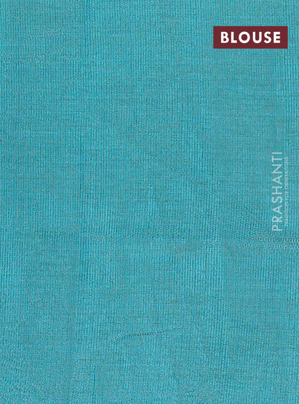 Semi raw silk saree teal blue with zari woven floral buttas and rettpet zari woven border