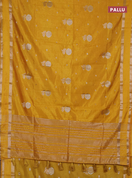 Semi raw silk saree yellow with zari woven floral buttas and rettpet zari woven border