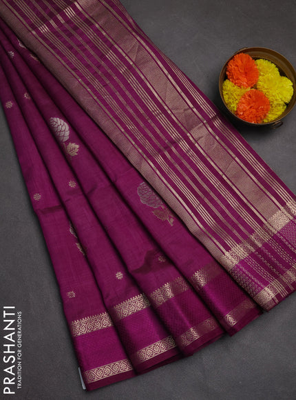 Semi raw silk saree purple with zari woven floral buttas and rettpet zari woven border