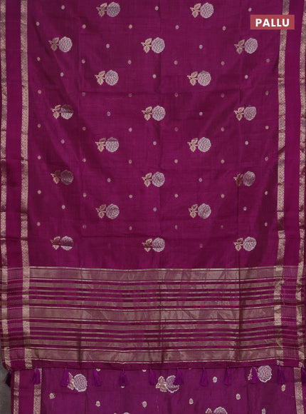 Semi raw silk saree purple with zari woven floral buttas and rettpet zari woven border