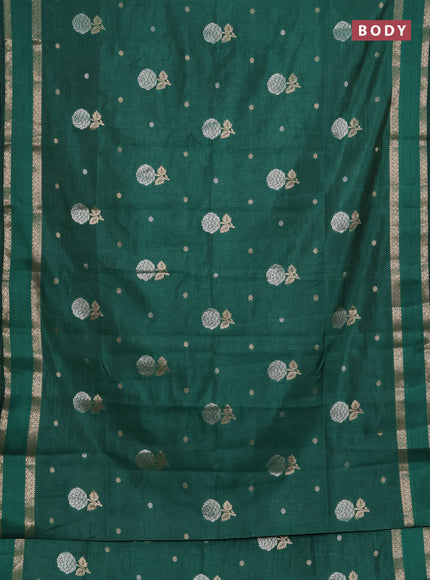 Semi raw silk saree bottle green with zari woven floral buttas and rettpet zari woven border