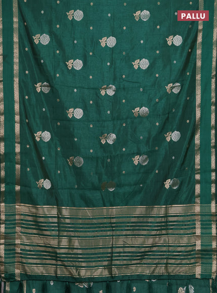 Semi raw silk saree bottle green with zari woven floral buttas and rettpet zari woven border