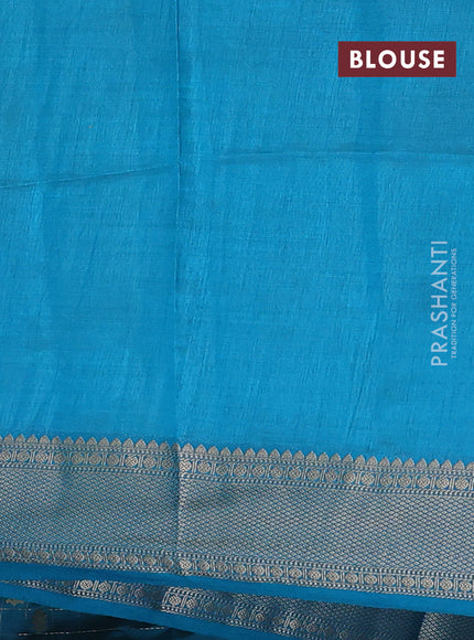 Semi raw silk saree teal blue with allover zari checks & buttas and zari woven border