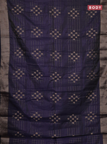 Semi raw silk saree navy blue with allover zari checks & buttas and zari woven border