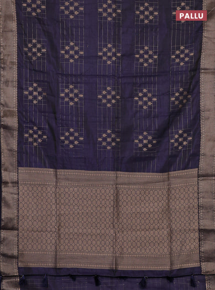 Semi raw silk saree navy blue with allover zari checks & buttas and zari woven border