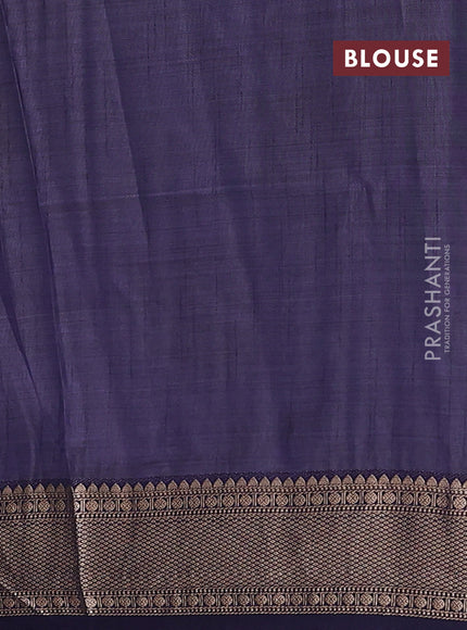 Semi raw silk saree navy blue with allover zari checks & buttas and zari woven border