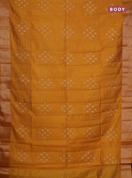 Semi raw silk saree mustard yellow with allover zari checks & buttas and zari woven border