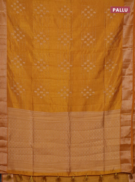 Semi raw silk saree mustard yellow with allover zari checks & buttas and zari woven border