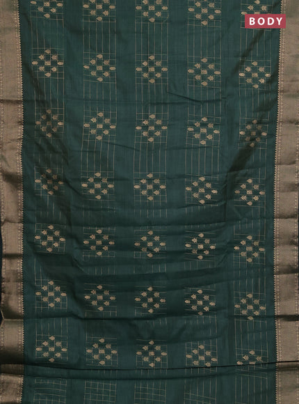 Semi raw silk saree bottle green with allover zari checks & buttas and zari woven border
