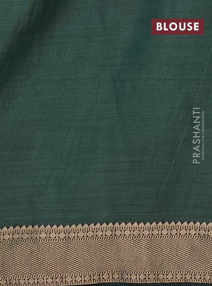 Semi raw silk saree bottle green with allover zari checks & buttas and zari woven border