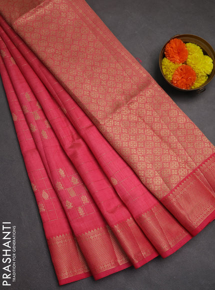 Semi raw silk saree peach pink with allover zari checks & buttas and zari woven border