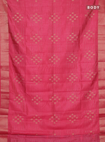 Semi raw silk saree peach pink with allover zari checks & buttas and zari woven border
