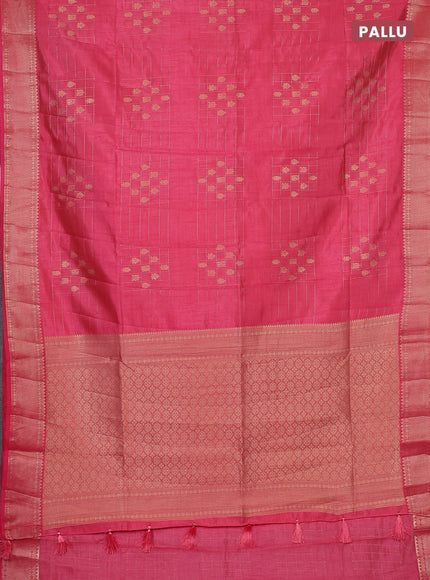 Semi raw silk saree peach pink with allover zari checks & buttas and zari woven border