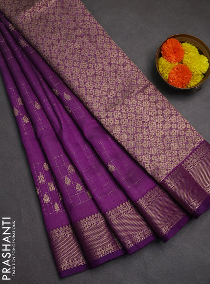 Semi raw silk saree purple with allover zari checks & buttas and zari woven border