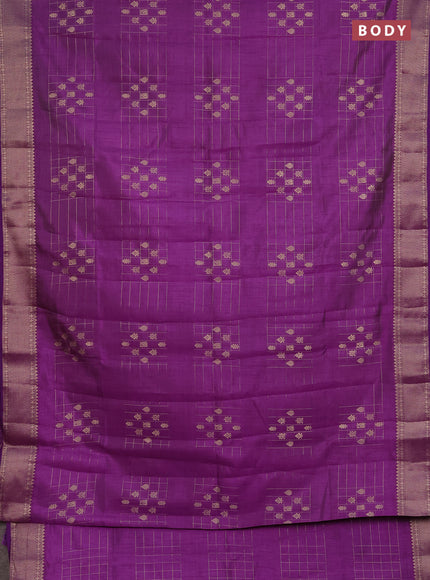 Semi raw silk saree purple with allover zari checks & buttas and zari woven border