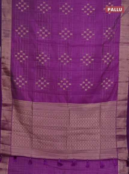 Semi raw silk saree purple with allover zari checks & buttas and zari woven border