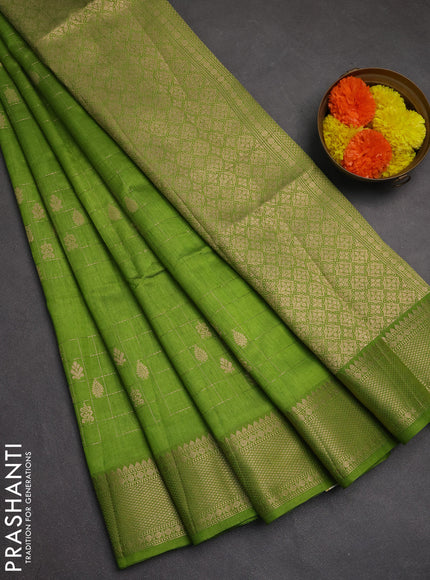 Semi raw silk saree light green with allover zari checks & buttas and zari woven border