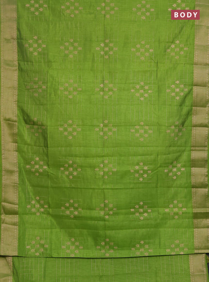 Semi raw silk saree light green with allover zari checks & buttas and zari woven border