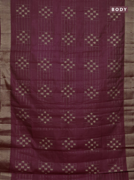 Semi raw silk saree wine shade with allover zari checks & buttas and zari woven border