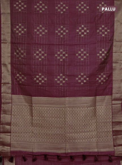 Semi raw silk saree wine shade with allover zari checks & buttas and zari woven border