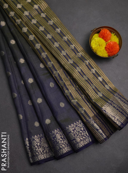 Semi raw silk saree dual shade of bluish green with zari woven buttas and zari woven border
