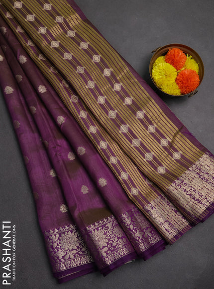 Semi raw silk saree violet with zari woven buttas and zari woven border