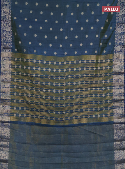 Semi raw silk saree cs blue with zari woven buttas and zari woven border