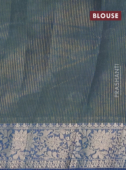 Semi raw silk saree cs blue with zari woven buttas and zari woven border