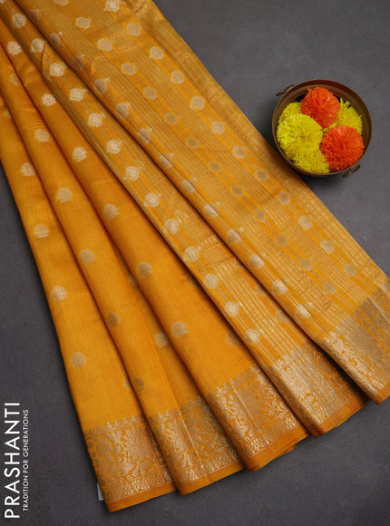 Semi raw silk saree mango yellow with zari woven buttas and zari woven border